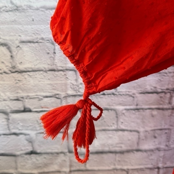 H&M US 6 Burnt Orange Off Shoulder Bohemian Sundress 100% Cotton Knee Length - Picture 11 of 14